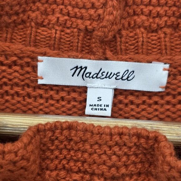 MADEWELL Ruffle-Neck Pullover Sweater Orange Cotton-Merino Yarn Size Small - Picture 4 of 11